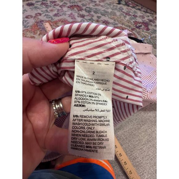 Chico's Red White Blue Polka Dots No Iron Button Up Collar Tunic Shirt Sz 2 (l) - Picture 10 of 11